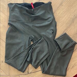 SPANX Olive Faux Leather Leggings